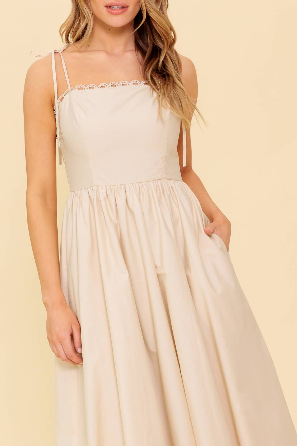 REGAL CUTIE CREAM WOVEN MIDI DRESS Flying Tomato